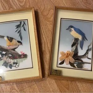 Set of 2 CaC Feather Art Bird Wall Hanging